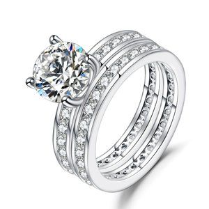 Bridal Set, Engagement Ring with a channel set